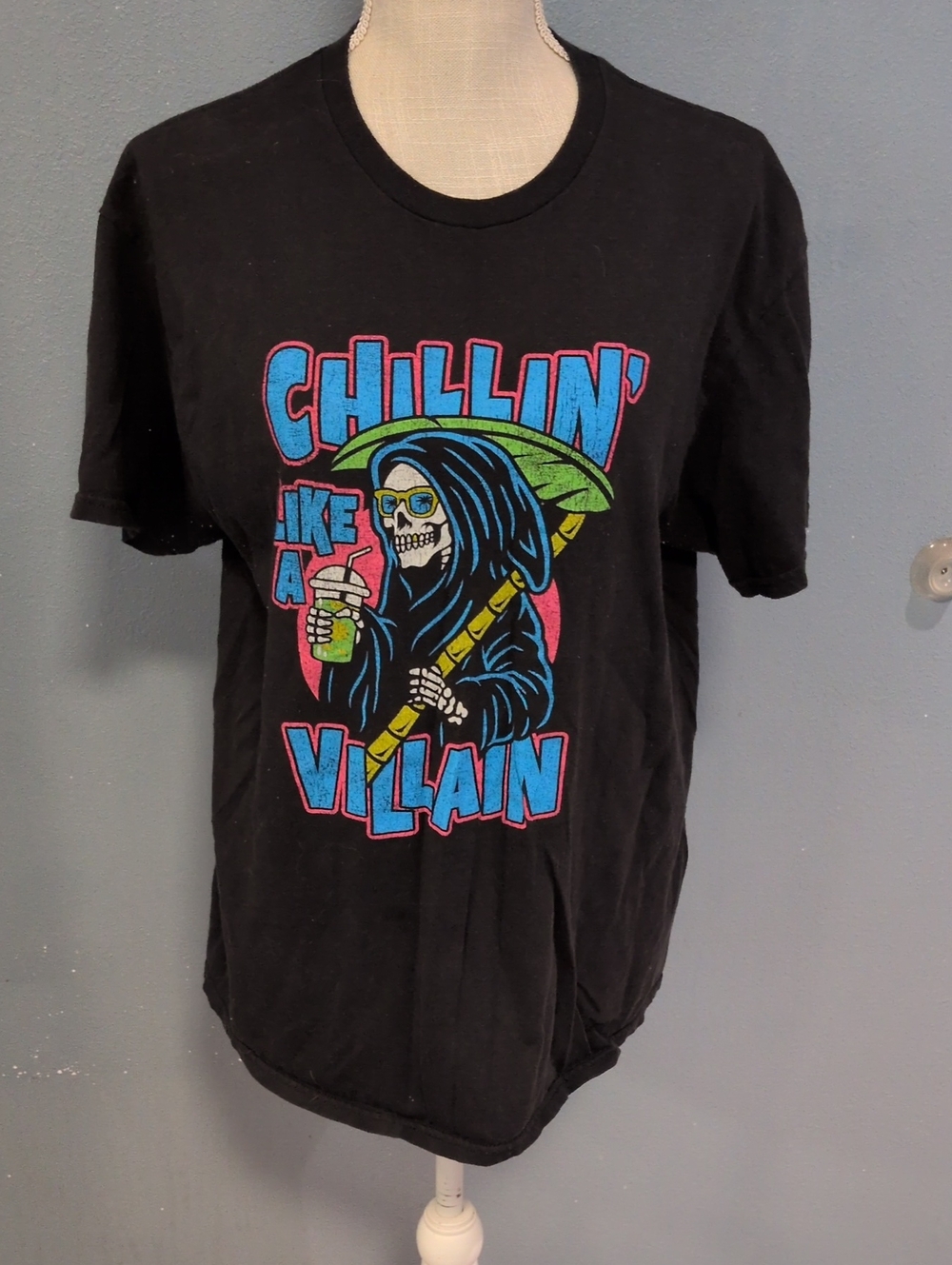 DOM Chillin Like A Villain Halloween October Spooky Grimm Reaper 100% Cotton Top